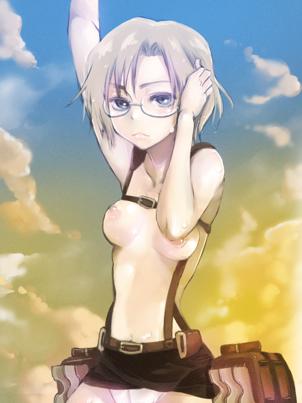 1girls attack_on_titan blonde_hair breasts glasses midriff nipples panties partially_clothed rbx_lamen rico_brzenska shingeki_no_kyojin short_hair skinny white_panties