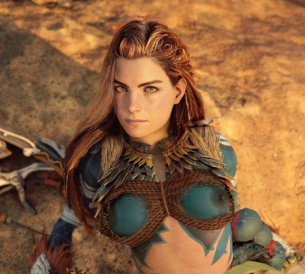 1girls 3d accurate_art_style aloy alternate_costume alternate_hairstyle bodypaint breasts brown_hair canon clipping female female_focus female_only female_solo glitch guerilla_games hair_down horizon_forbidden_west horizon_zero_dawn looking_at_viewer medium_breasts midriff nipples non-web_source official_art orange_hair outdoors outside painted_breasts playstation red_hair see-through see-through_bra see-through_clothing teenager tribal