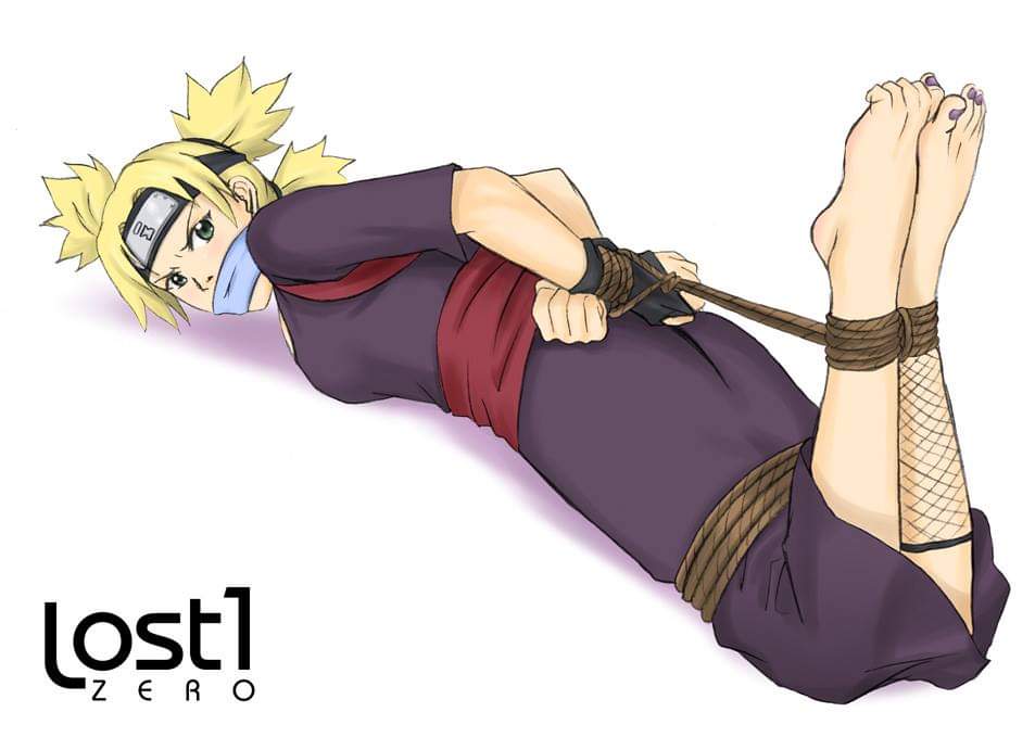 1girls, angry, bondage, feet, female, gag, hogtie, lostonezero, naruto, naruto (series), purple toenails, rope bondage, tape gag, temari, toenail polish