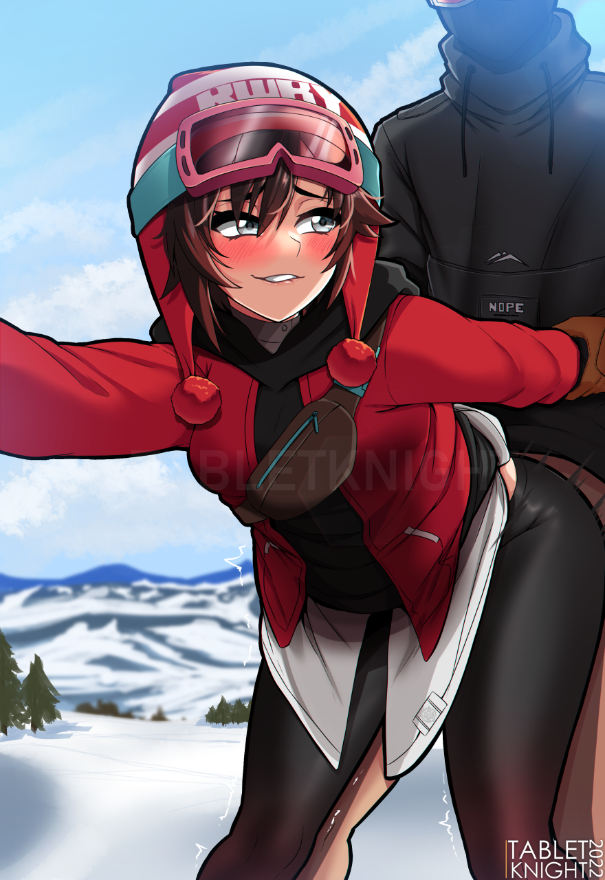 1boy 1girls anal anal_invitation arm_grab arm_pull biting_lip black_hair blush bottomless bottomless_male chullo clothed_sex female from_behind goggles hat implied_anal implied_sex leggings lip_biting looking_pleasured male naughty_face petite red_hair rooster_teeth ruby_rose rwby rwby_ice_queendom sex sex_from_behind sex_under_clothes sex_under_skirt short_hair silver_eyes ski_goggles skirt smile snow straight tabletknight two-tone_hair two_tone_hair winter_clothes winter_hat