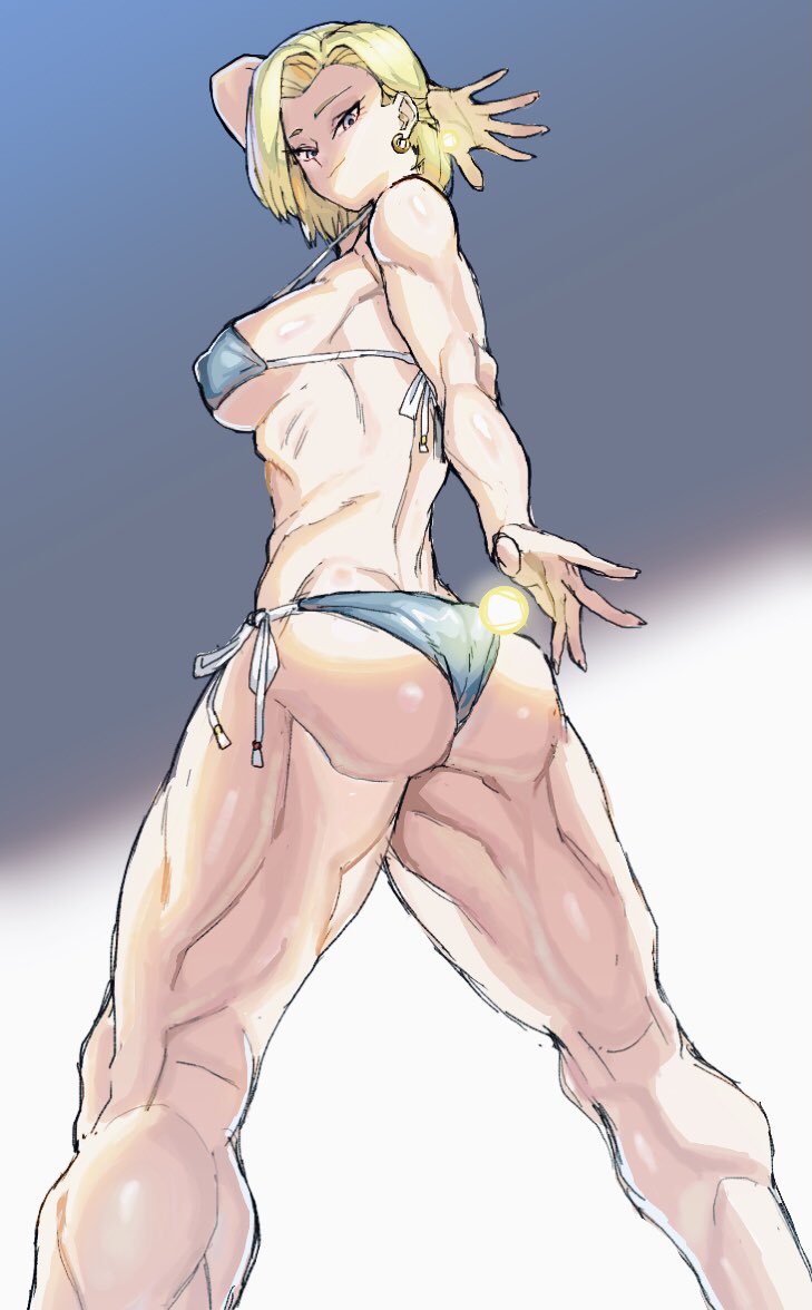 android 18, bikini, dragon ball, dragon ball z, female, kugara4423, looking at viewer, muscular, muscular female