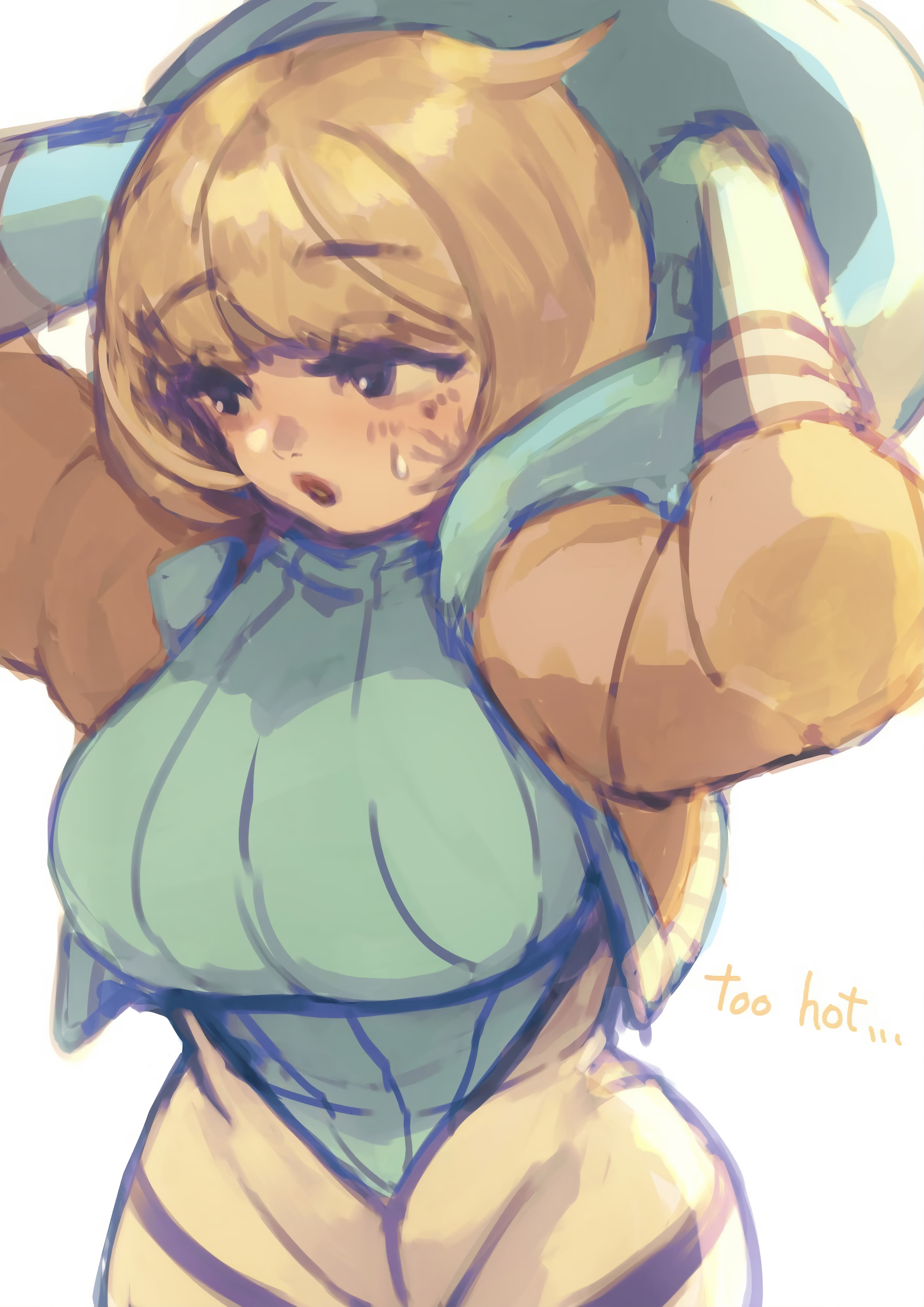 alternate breast size, apex legends, ass, belt, big ass, big breasts, big butt, blush lines, bottom heavy, breasts, female, jumpsuit, lichtenberg figure, scar, simple background, sweaty body, thick, thick thighs, tight clothing, tights, unknown artist, wattson (apex legends)