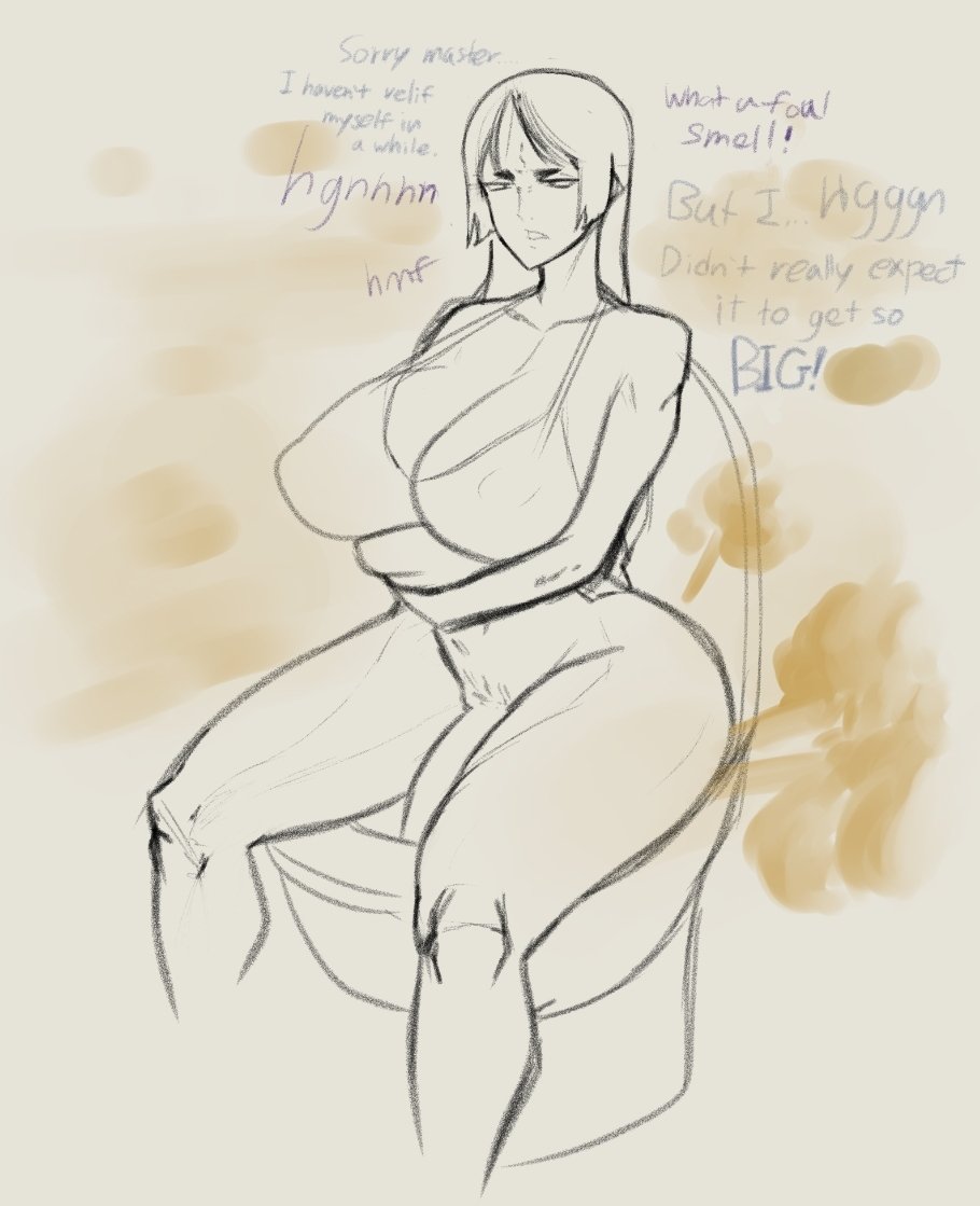 big breasts, bra, breasts, cleavage, fart, fart fetish, farting, futanari, huge breasts, intersex, penis, snobbyfoxy, toilet