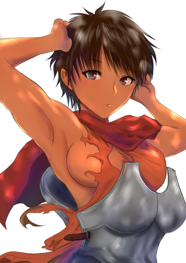 1girls, armor, armpits, berserk, black hair, breasts, breasts out, casca, dark skin, dark-skinned female, female, female only, human, sexy armpits, short hair, tomboy, very short hair, 雨之