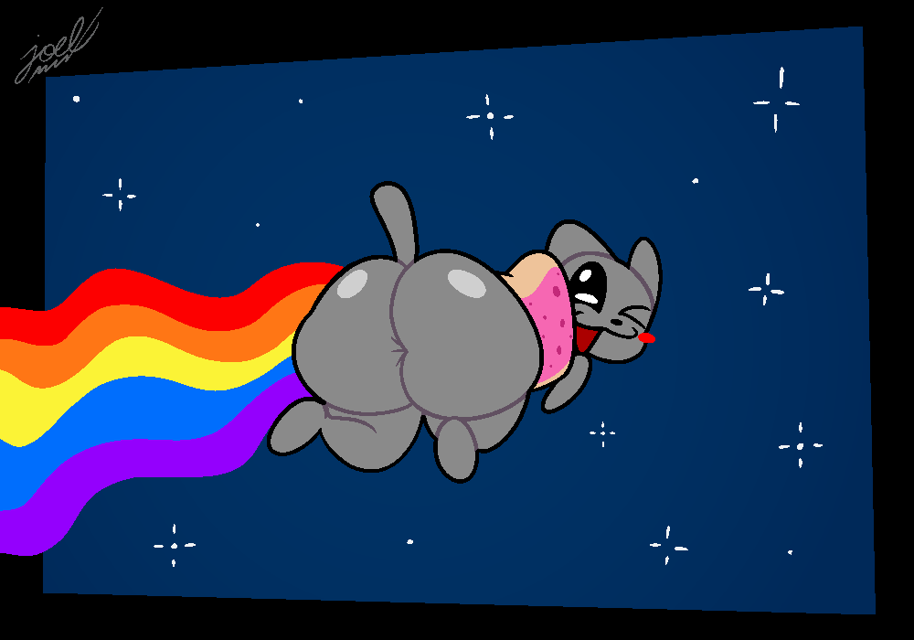 ass ass_focus bubble_butt cat_tail domestic_cat felid feline felis happy huge_ass huge_butt joelbrunox5 meme nyan_cat open_mouth presenting_butt presenting_hindquarters rainbow space