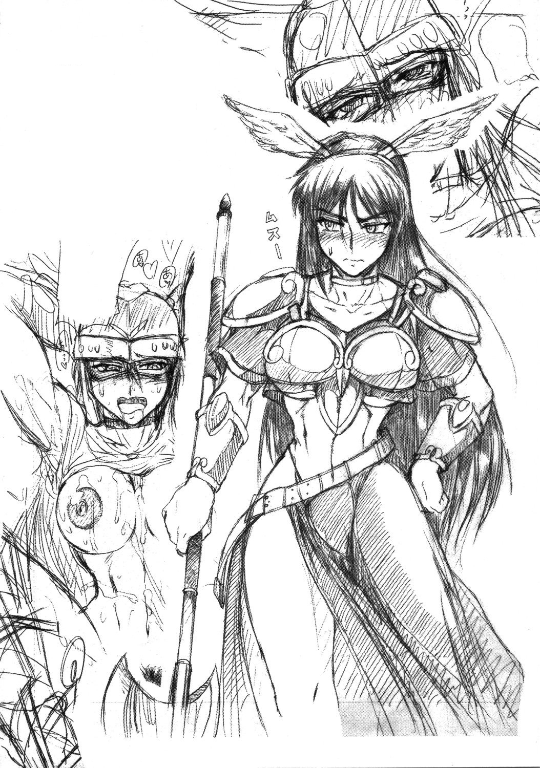 athena_asamiya king_of_fighters monochrome pointy_chin princess_athena shd sketch snk