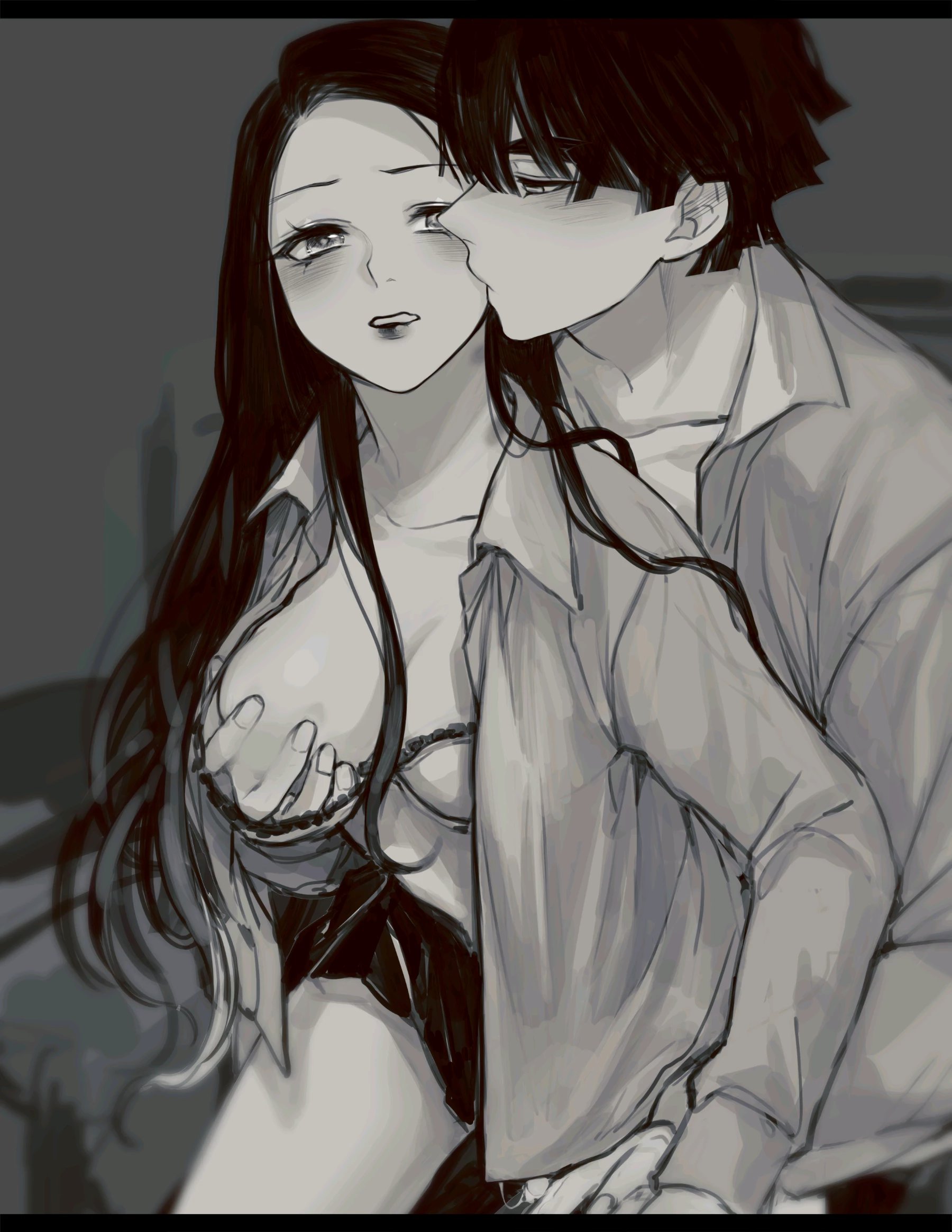 1boy, 1girls, breasts, censored, censored breasts, censored nipples, demon slayer, female, grabbing, grabbing breasts, kamado nezuko, kimetsu no yaiba, male, toko agatsuma, yoshiteru agatsuma, zenitsu agatsuma