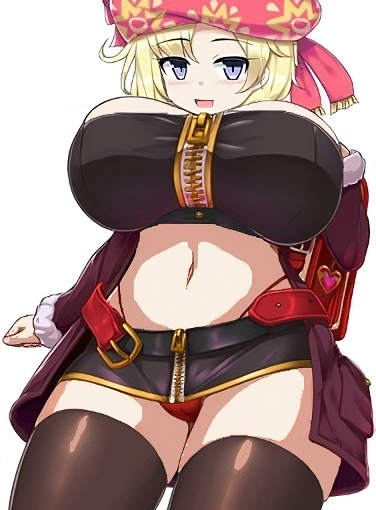 alternate_costume belly big_breasts bimbo blonde_hair breasts bursting_breasts final_fantasy final_fantasy_vi gigantic_breasts happy huge_breasts large_breasts looking_at_viewer midriff miniskirt panties relm_arrowny short_hair short_skirt short_stack shortstack thighhighs thong upskirt