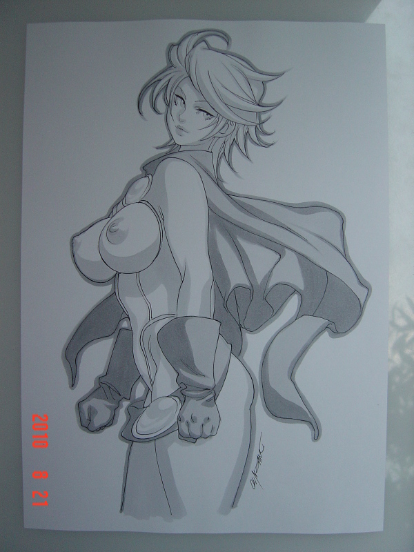 2010 breasts breasts_out daikon_(artist) dc female kara_zor-l karen_starr monochrome power_girl tagme