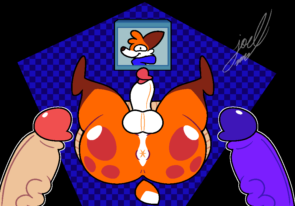 anthro cock fox fur huge_ass joelbrunox5 mammal orange_fur penis presenting_anus presenting_butt presenting_hindquarters purple_penis soups_(superiorfox) stuck_in_wall