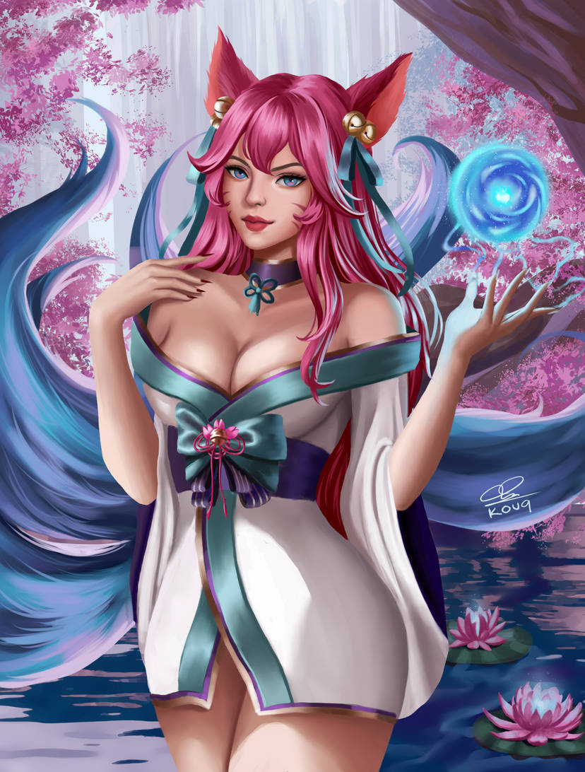 1girls ahri female female_focus female_only kouq98 league_of_legends spirit_blossom_ahri