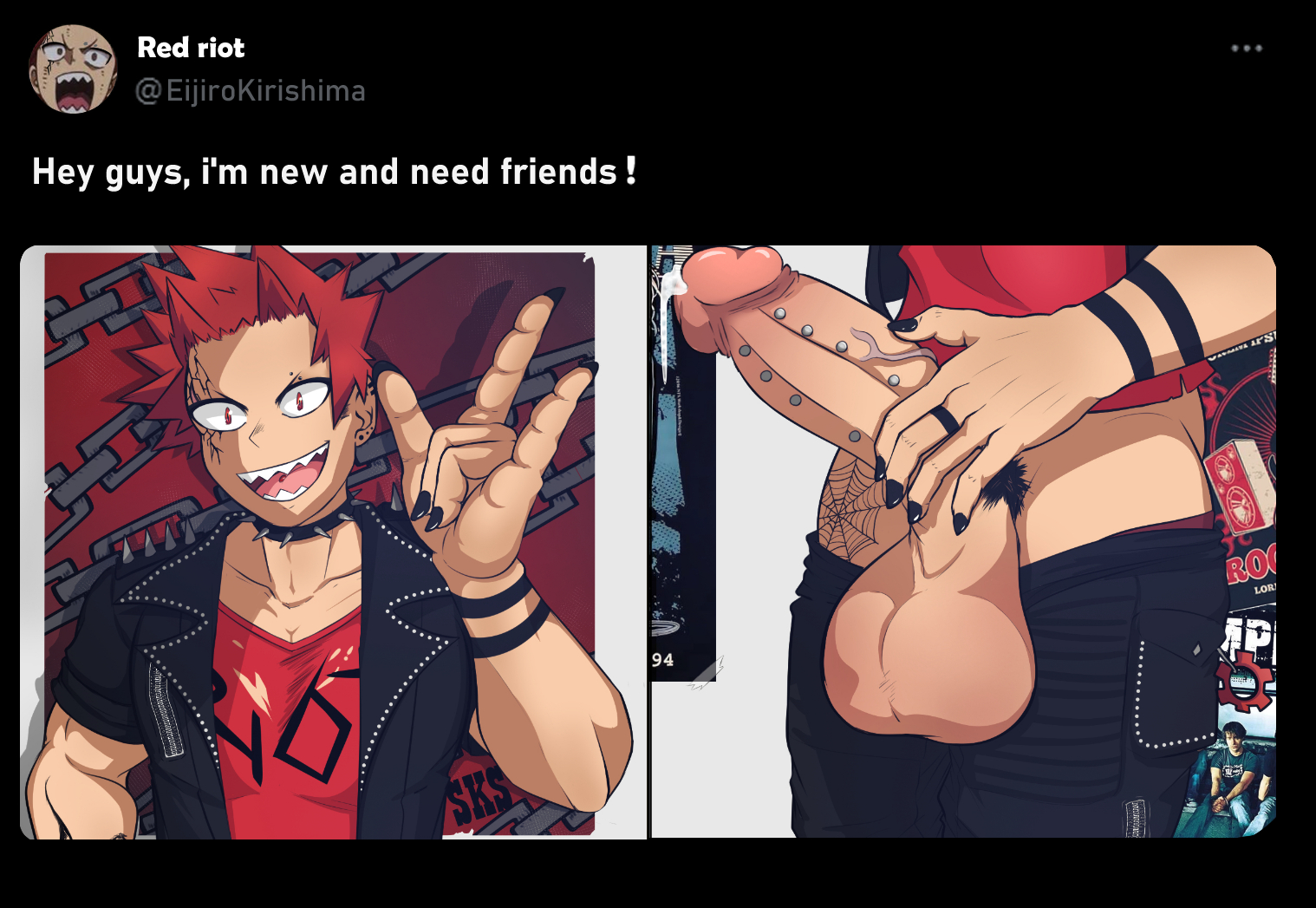 1boy, big dick, big penis, boku no hero academia, dick, eijirou kirishima, gay, kirishima eijirou, male, my hero academia, penis, pierced genitals, piercings, punk, red eyes, red hair, sleepy kawaii snail, solo, tattoos, yaoi