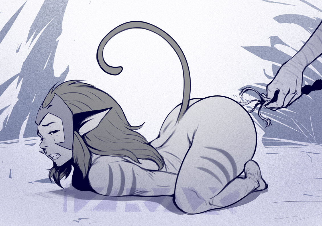 2girls, ass, avatar, catra, female, hair, interspecies, interspecies yuri, izra, large ass, multiple females, multiple girls, na'vi, she-ra and the princesses of power, signature, tail, text, watermark, yuri