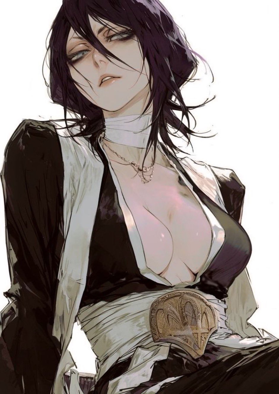 1girls, ai generated, bleach, breasts, cleavage, female, female only, kuchiki rukia, robes, short hair, small breasts, solo, tagme