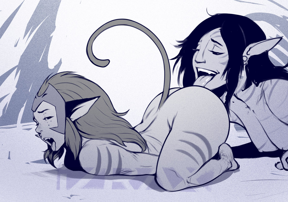 2girls, alien, alien girl, avatar, catra, cunnilingus, female, interspecies, interspecies sex, interspecies yuri, izra, licking, multiple females, multiple girls, na'vi, she-ra and the princesses of power, signature, text, watermark, yuri