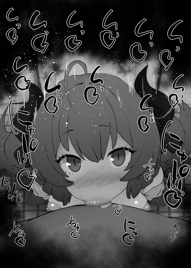 1boy 1girls :>= ahoge bare_shoulders big_penis black_and_white blowjob blue_archive blush braid censored dark-skinned_male dark_skin deepthroat detailed_background drooling erect_nipples eyelashes fellatio gehenna_academy_student gourmet_research_society_(blue_archive) heart horn humanoid indoor inside junko_(blue_archive) kurotama looking_at_viewer male male_pov oral oral_sex room saliva shiny shiny_skin short_hair sketch small_breasts sound_effects squatting sweat text tongue_out vein veins veiny veiny_penis