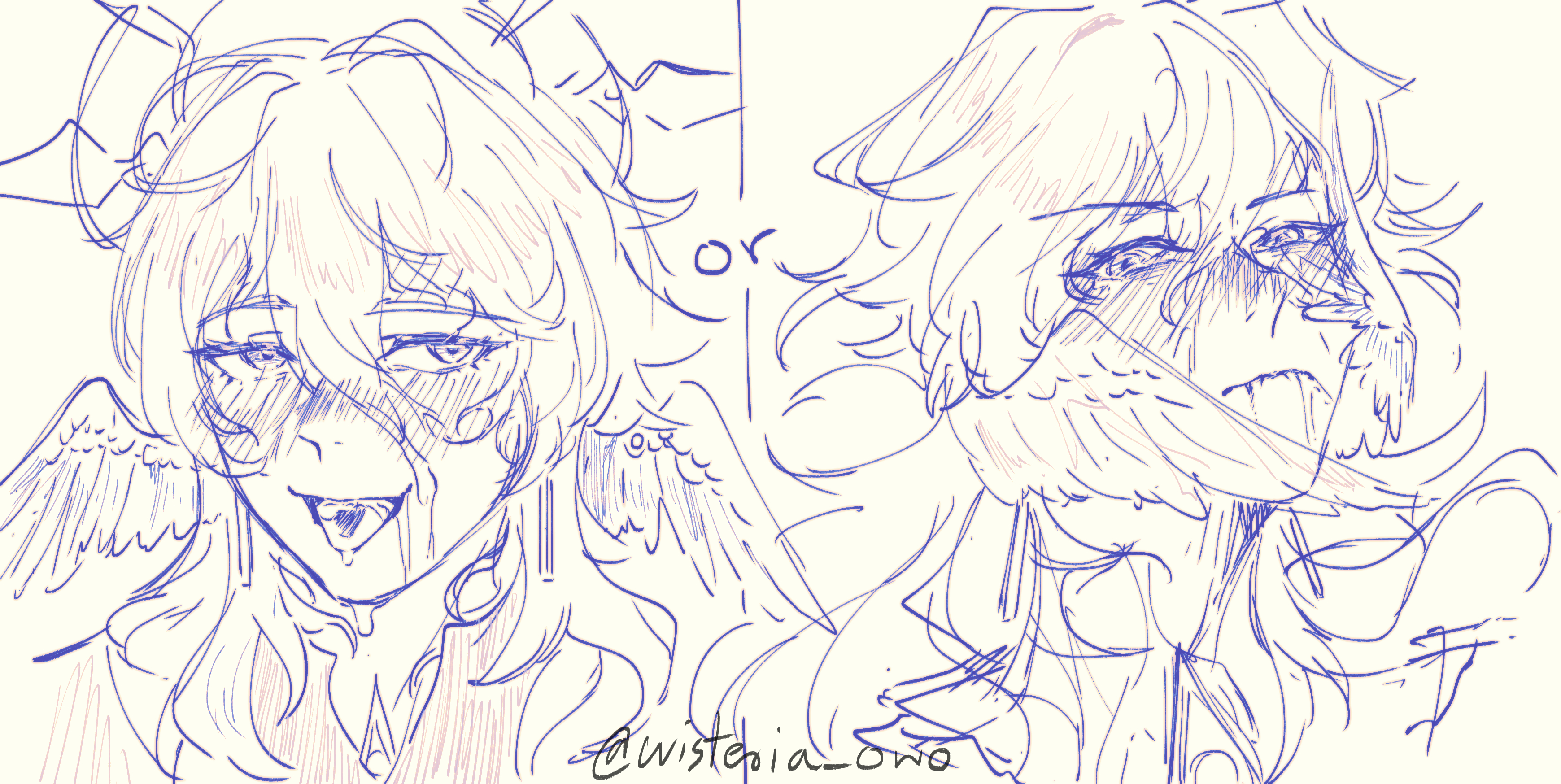 1boy, absurd res, absurdres, blush, blush lines, cum, cum in mouth, cum on face, earring, earrings, gay, halo, honkai: star rail, male, male focus, male only, multiple poses, sunday (honkai: star rail), sweat, sweatdrop, sweating, sweaty, tongue, tongue out, watermark, white background, wing piercing, wings, wings on head