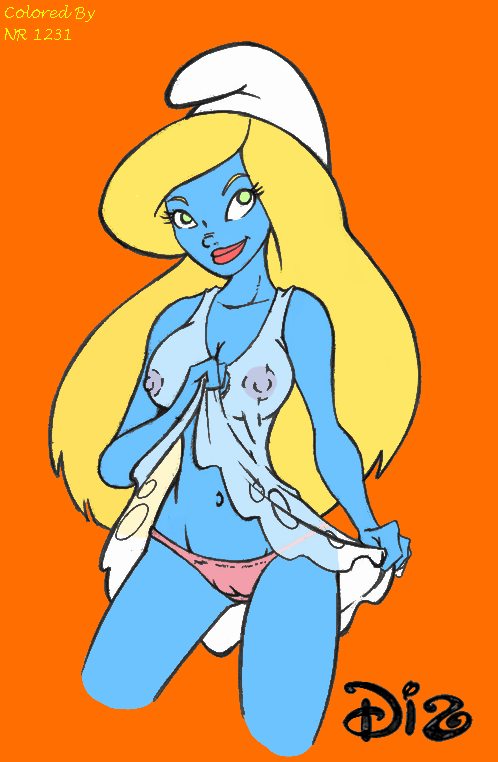 blonde_hair blue_skin breasts clothing dis female female_only front_view hat smurfette solo standing tagme the_smurfs