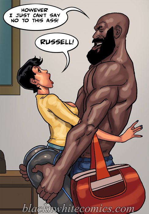 1boy 1girls 2018 bald beard bethany_adams big_ass black_hair blacknwhitecomics clothed clothing dark-skinned_male dark_skin female groping gym_bag interracial male muscular_male short_hair size_difference voluptuous yair