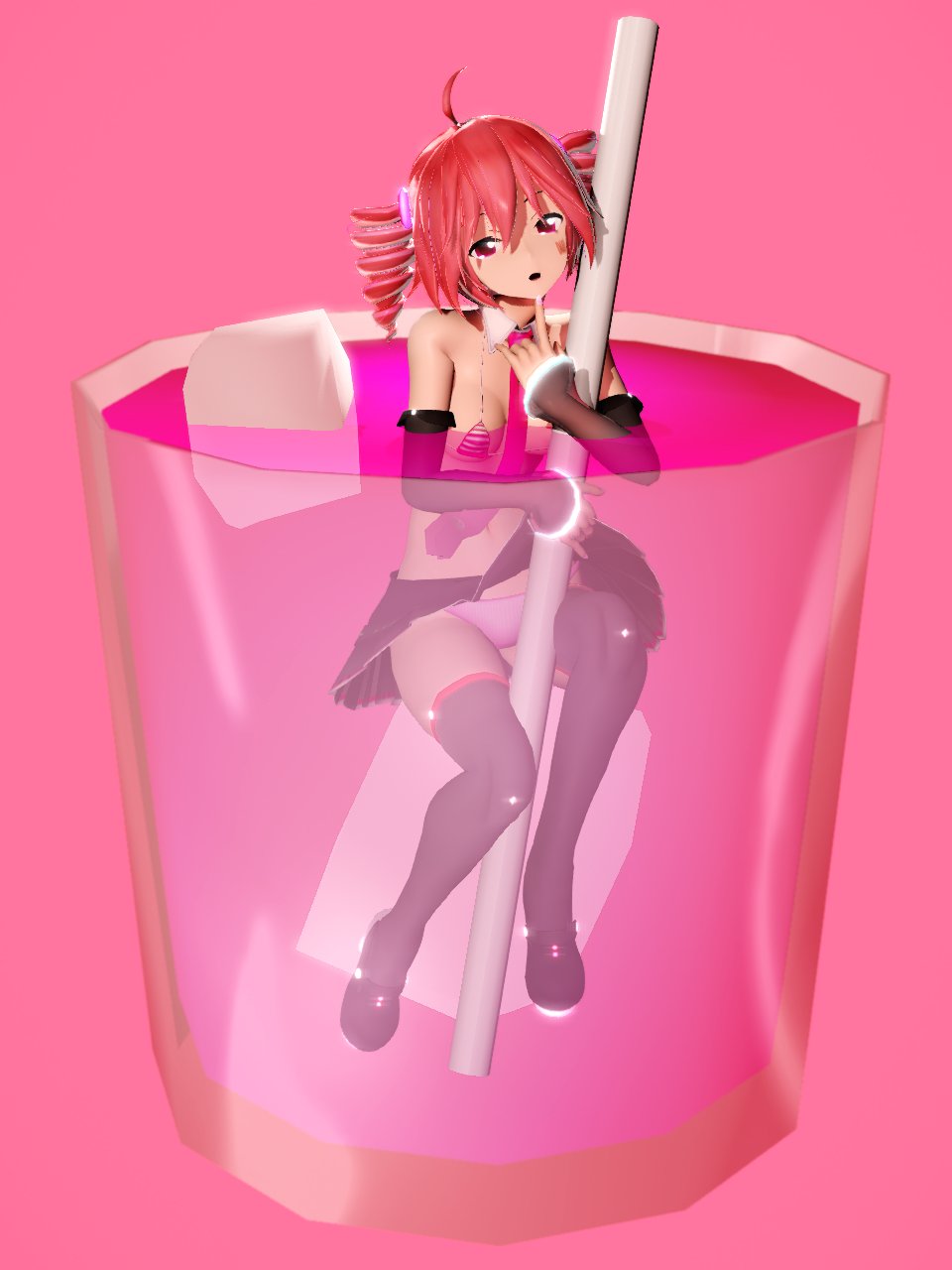 1girls 3d black_legwear black_stockings breasts female female_only footwear glass handwear kasane_teto kemkem legwear looking_at_viewer panties red_eyes red_hair shoes short_hair skirt stockings twintails utau vocaloid