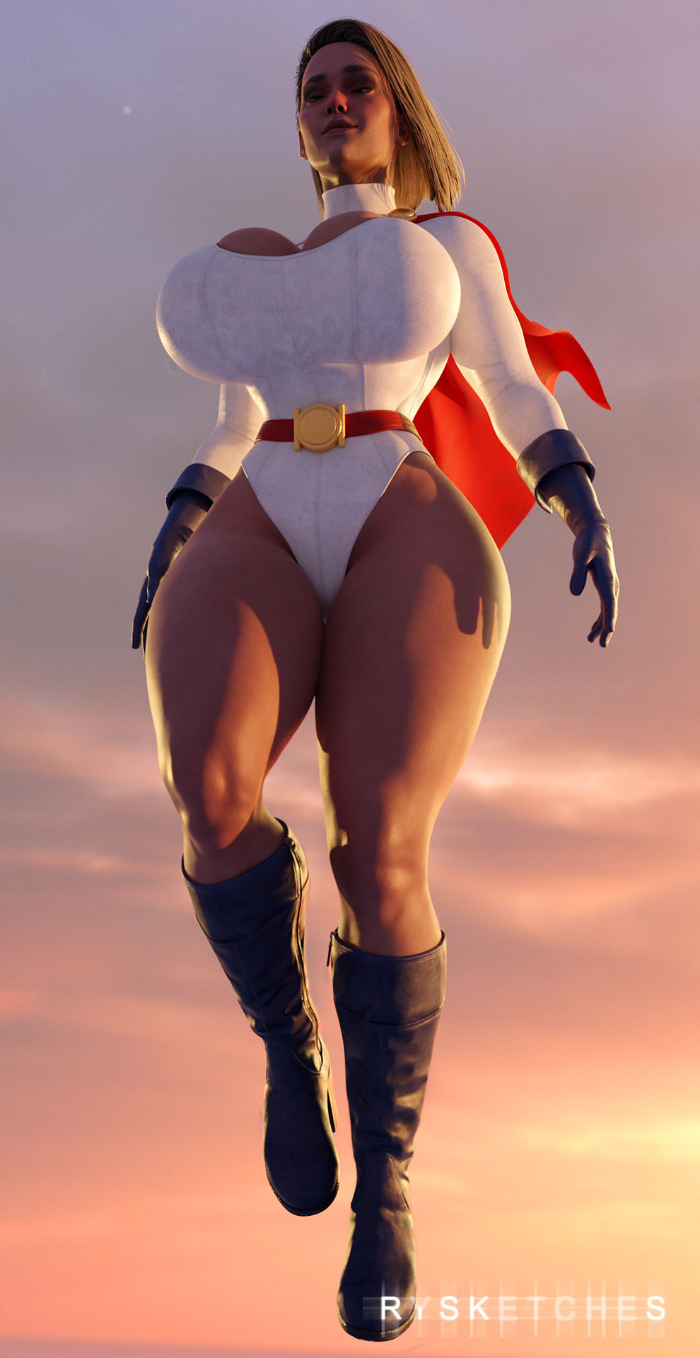 1girls, 3d, 3d (artwork), ass, big ass, big breasts, big butt, blender, blender (software), blonde hair, blue eyes, bob cut, boots, breasts, bubble butt, busty, cape, curvy, cute, dc, dc comics, female, hourglass figure, huge ass, huge breasts, injustice 2, kara zor-l, karen starr, large breasts, medium hair, pose, posing, power girl, power girl (injustice), romantic couple, rysketches, seductive, seductive look, sensual, solo, superman (series), thick, thick ass, thick thighs, wide hips
