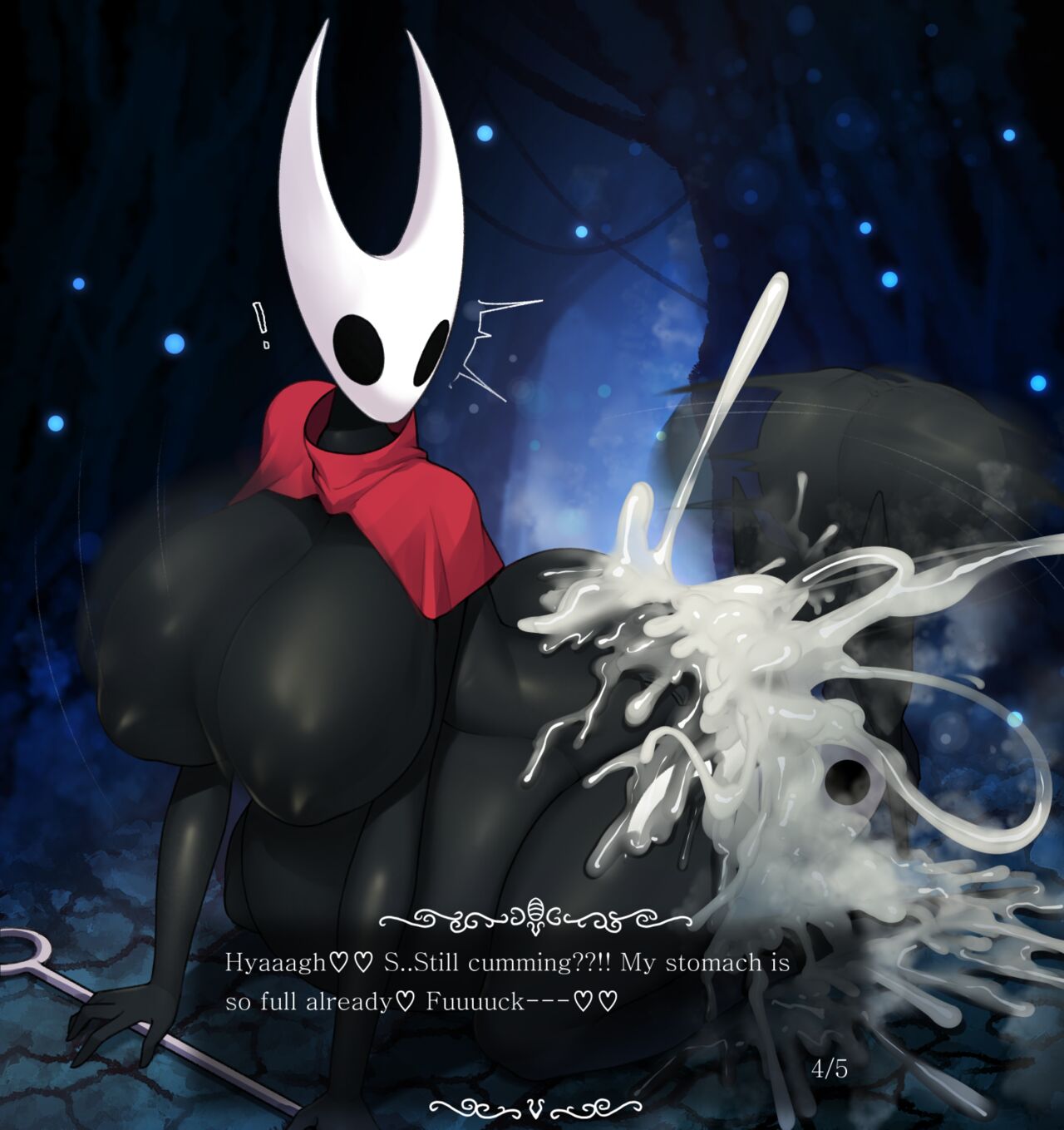 1boy, 1girls, ass, big ass, big breasts, big penis, black body, breasts, cum, cum in ass, cum in pussy, cum inflation, cum inside, cumflated belly, cumflation, doggy style, excessive cum, female, gigantic breasts, hollow knight, hornet (hollow knight), huge breasts, incest, inflation, male, maledom, penis, pussy, sex, sex from behind, siblings, sinensian, small but hung, small dom big sub, the knight (hollow knight)
