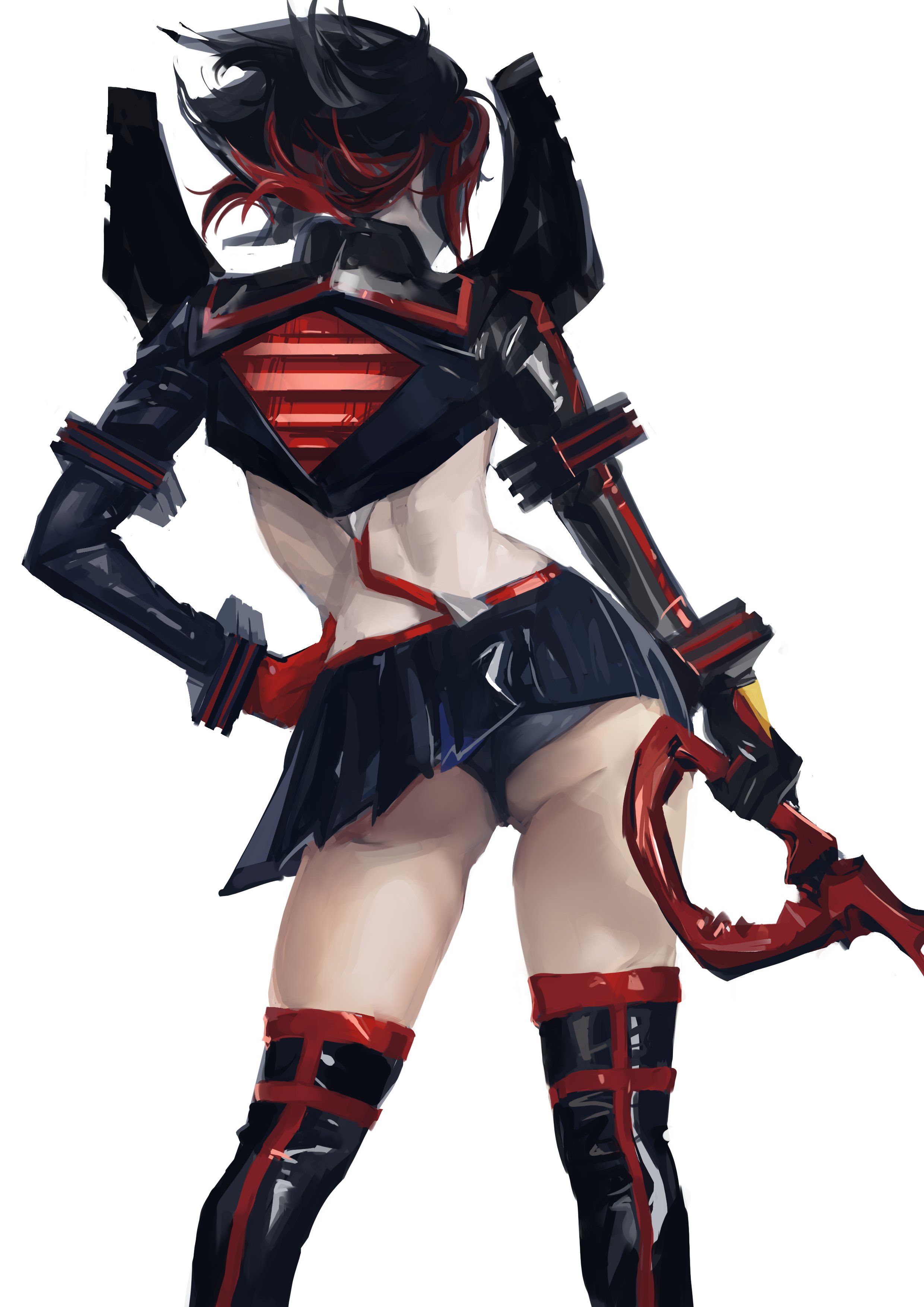 1girls, 2d, 2d (artwork), ass, back, boots, female, human, kill la kill, legwear, matoi ryuuko, panties, senketsu, skirt, solo, thighhighs, thighs, tristanmori, underwear, upskirt, viewed from behind