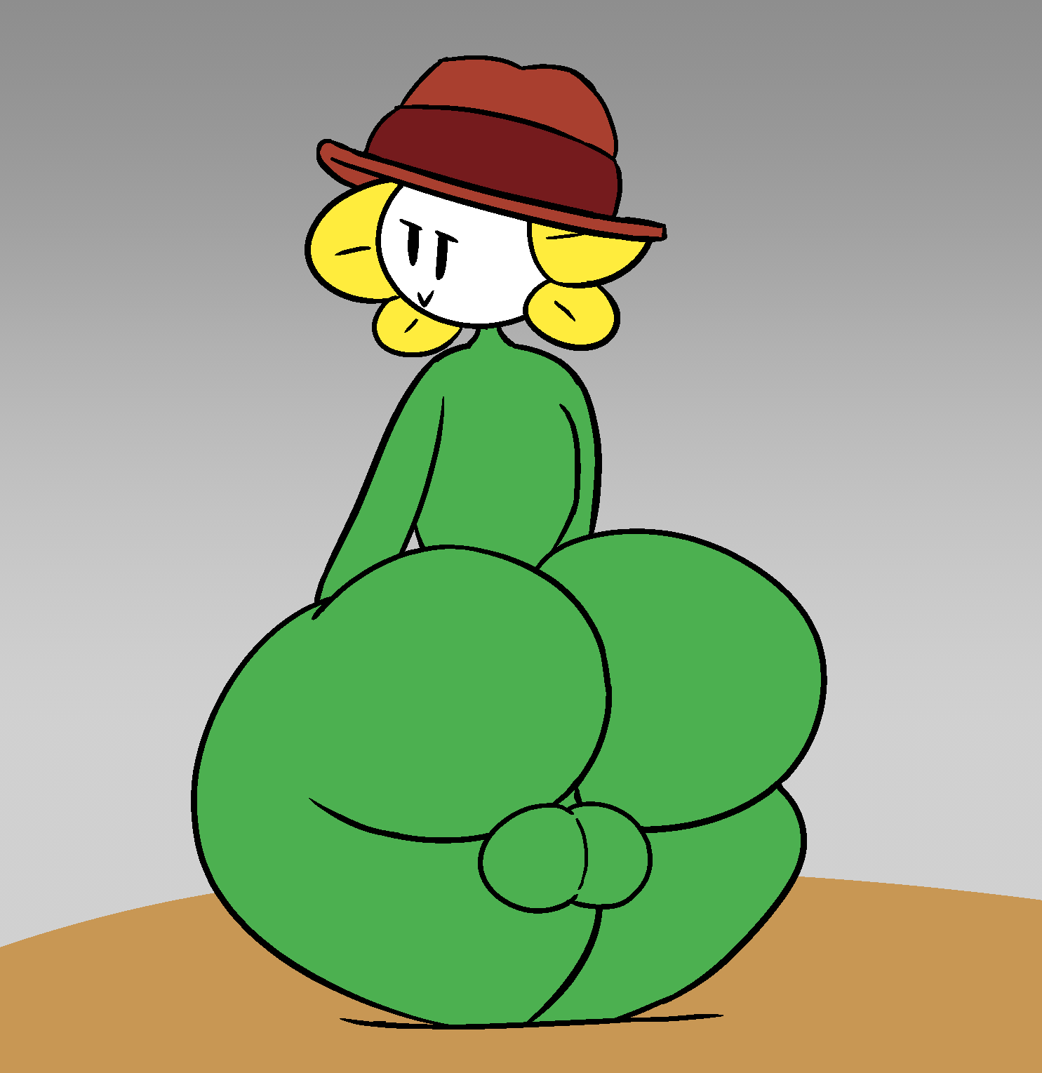 ass, balls, big ass, bubble ass, bubble butt, femboy, flowey the femboy, flowey the flower, flowey with a body, hat, huge ass, lewdyoshyboy, male, male only, plant, plant humanoid, tagme, undertale, undertale yellow