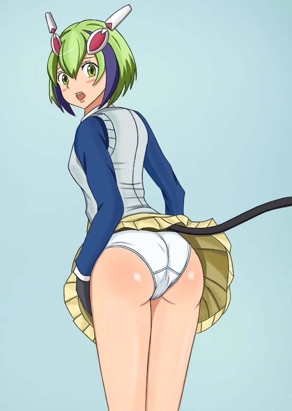 android android_girl ass dimension_w embarrassed female flashing flashing_panties flustered green_eyes green_hair looking_at_viewer open_mouth panchira panties plump plump_ass pov robot robot_girl robot_humanoid skirt skirt_flip skirt_lift skirt_up teeth teeth_showing white_panties yurizaki_mira