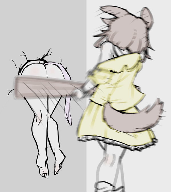female, hololive, hololive gamers, hololive japan, inugami korone, meme, moral cacoethes, motion blur, nekomata okayu, paddle, spanking, stuck in wall, tagme, through wall, virtual youtuber