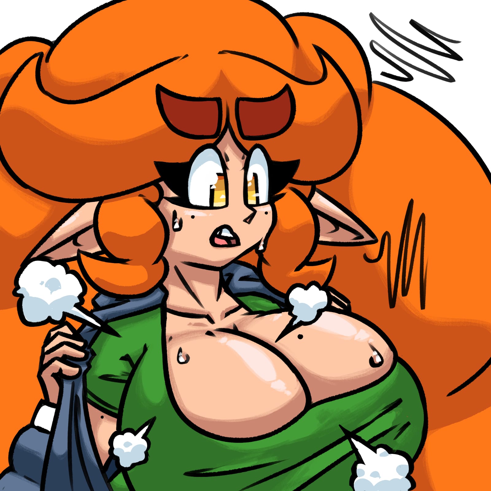 breast_expansion breast_focus breasts huge_breasts khushi_(beezyloove) milf mother orange_hair shadyshadsie sweat