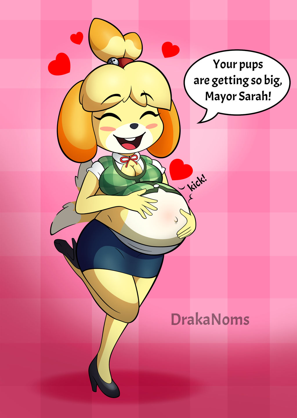 2018 animal_crossing anthro breasts cleavage drakanoms female female_only furry implied_futanari isabelle_(animal_crossing) nintendo pregnant