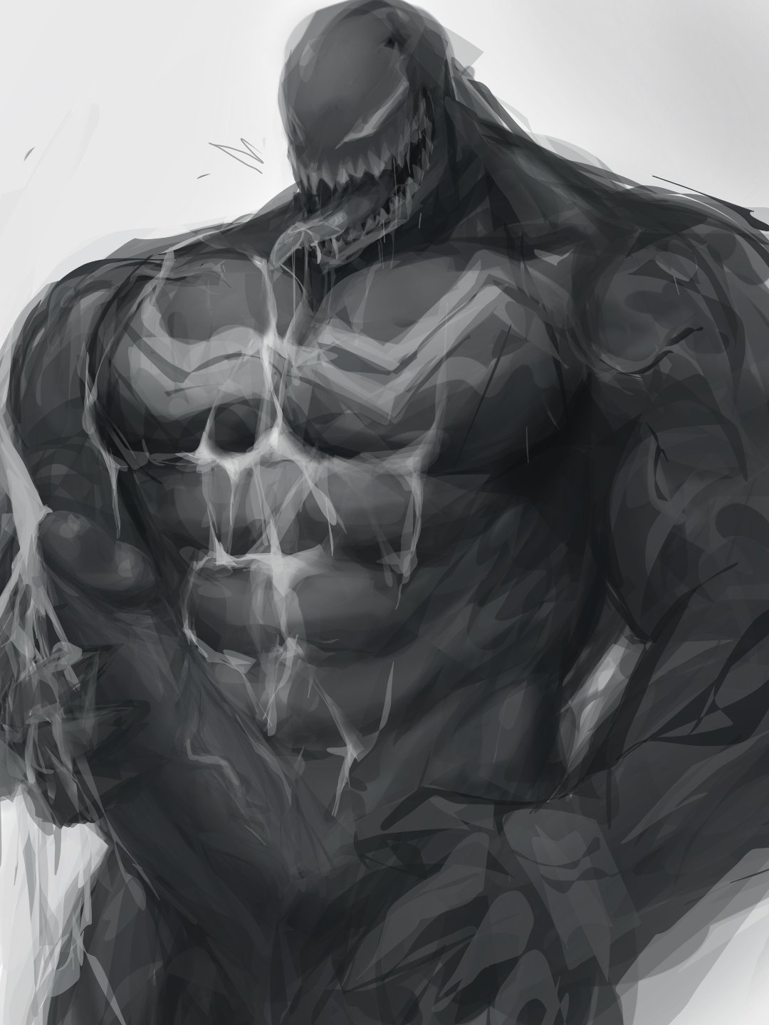 1boy, alien, anmei ftnn, cum on body, dick, ejaculation, erection, handjob, long tongue, male, male only, marvel, marvel comics, muscular, muscular male, penis, smooth skin, solo, venom, venom (marvel)