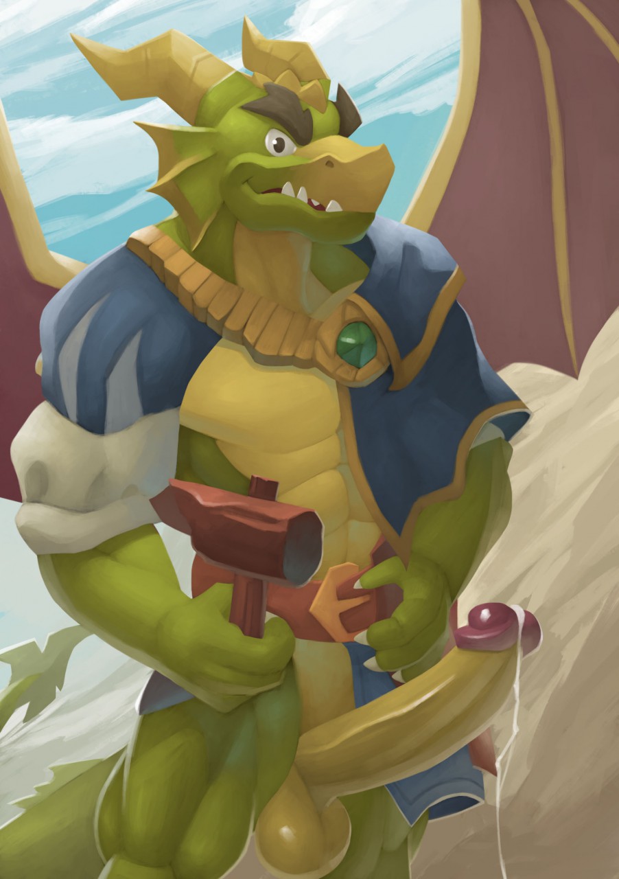 activision anthro anthrofied bara clothing cum cum_drip dragon humanoid humanoid_genitalia humanoid_penis kittikary male male_only muscular muscular_anthro muscular_male nestor_(spyro) pecs pectorals spyro_the_dragon