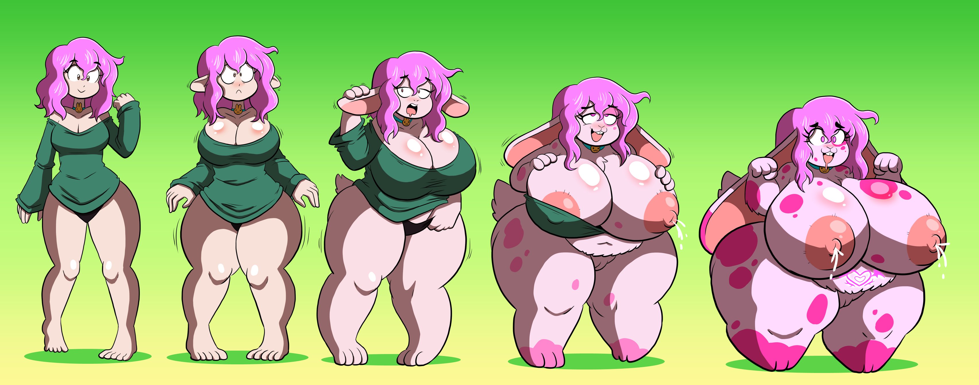 ass, ass expansion, bimbo, bimbofication, body modification, brain drain, brainwashing, breast expansion, breast growth, breast growth (enlargement), breasts, bunny girl, female, hair color change, huge ass, huge breasts, lactation, nipples, prinnydood, shortstack, shortstackification, skin color change, species transformation, thick thighs, thigh expansion, transformation, transformation sequence, wide hips