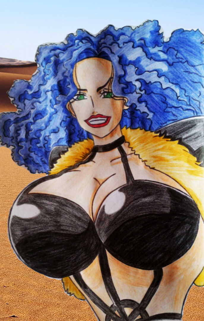 arabasta_kingdom arabasta_saga artist_request baroque_works big_breasts blue_hair enormous_breasts female female_only green_eyes miss_doublefinger one_piece shounen_jump source_request toei_animation year_request zala_(one_piece)