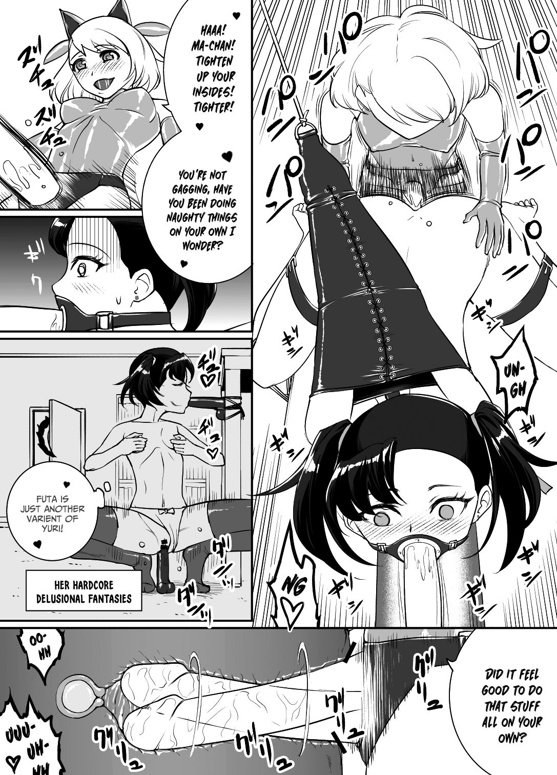 bodysuit, bondage, censored, collar, female, female only, gag, gloria (pokemon), latex, leash, machine, marnie (pokemon), pokemon, pokemon ss, sex toy, stockings, twintails, wooden horse, yuri