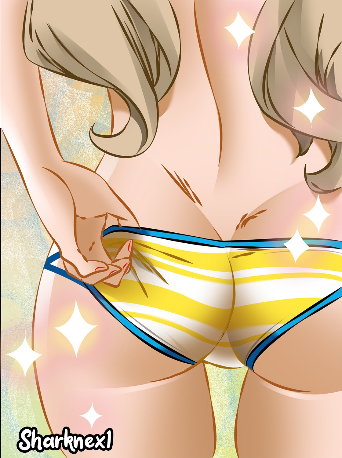 1girls ass ass_cheeks ass_cleavage ass_focus back_view butt_crack butt_focus edens_zero long_hair rebecca_bluegarden sharknex sole_female solo striped_panties tagme thick_ass thick_thighs