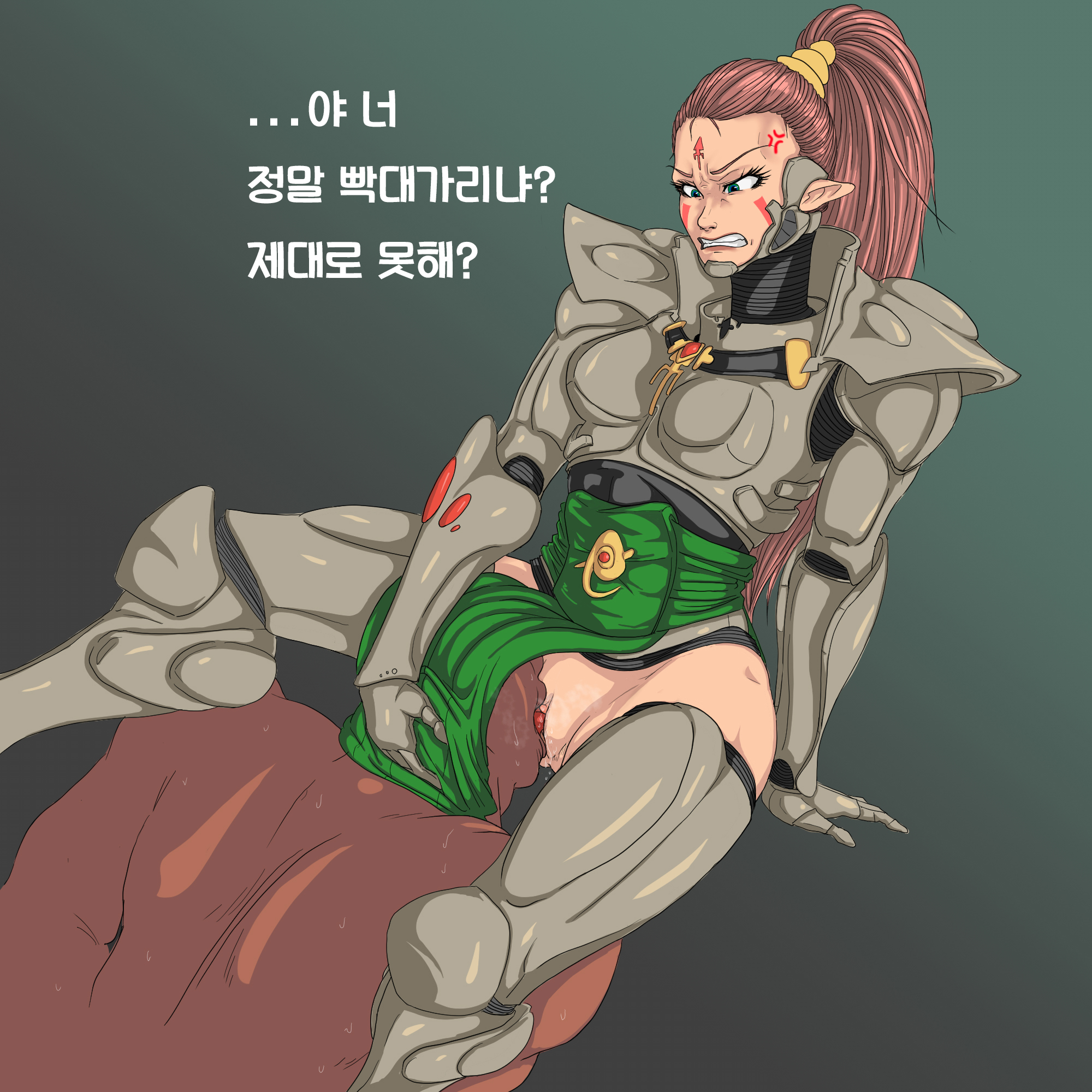 1girls, aeldari, big clitoris, clitoris, cunnilingus, dark skin, dark-skinned male, eldar, elf ears, erect clitoris, female, femdom, forced cunnilingus, forced oral, howling banshee, human, interracial, korean text, male, pointy ears, pussy, red hair, reverse rape, sex, shanellia432, straight, text, tongue, warhammer (franchise), warhammer 40k