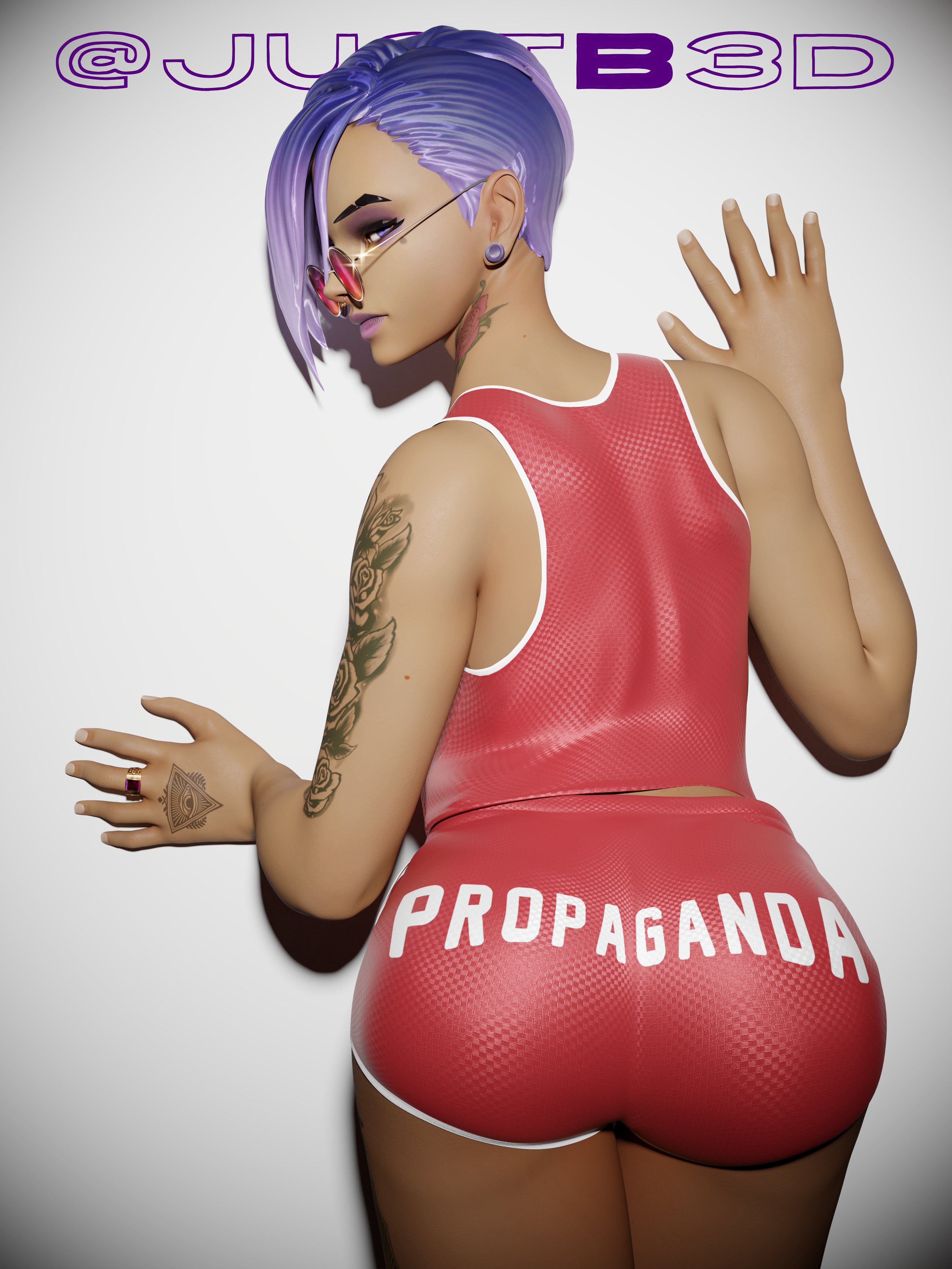 1girls, 3d, ass, blender, dark skin, dark-skinned female, female, female only, justb3d, overwatch, solo, sombra