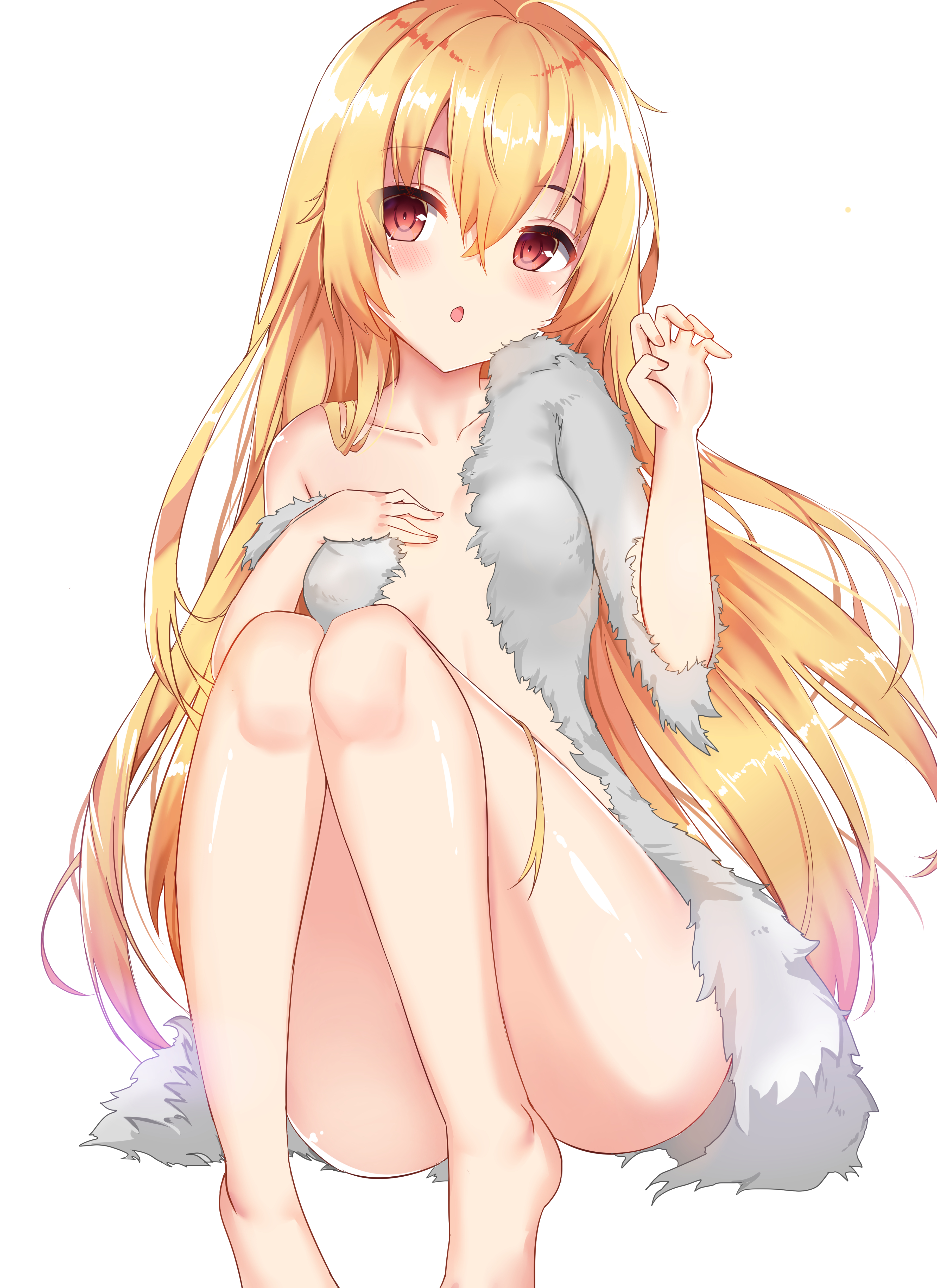 1girls, arifureta shokugyou de sekai saikyou, female, female only, mouth open, open eyes, red eyes, solo, white background, yellow hair, yue (arifureta)