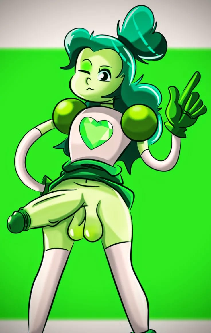 1futa balls bottomless clothed clothing fan_character futa_only futanari gemsona green_hair green_skin green_spinel greenarts huge_cock humanoid humanoid_penis mostly_clothed only penis solo spinel_(steven_universe) spinel_green standing steven_universe