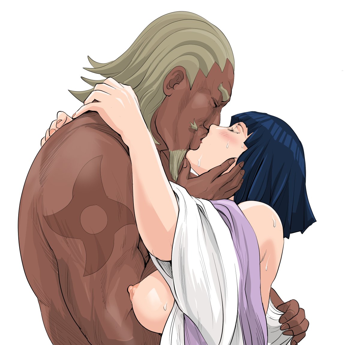 1boy, 1girls, age difference, boruto: naruto next generations, dark skin, dark-skinned male, duo, female, happy, happy female, happy trail, holding, hyuuga hinata, interracial, kissing, light skin, light-skinned female, love, lovers, male, male/female, naruto, naruto (series), older male and younger female, raikage, raikage art, romantic, romantic couple, uzumaki hinata