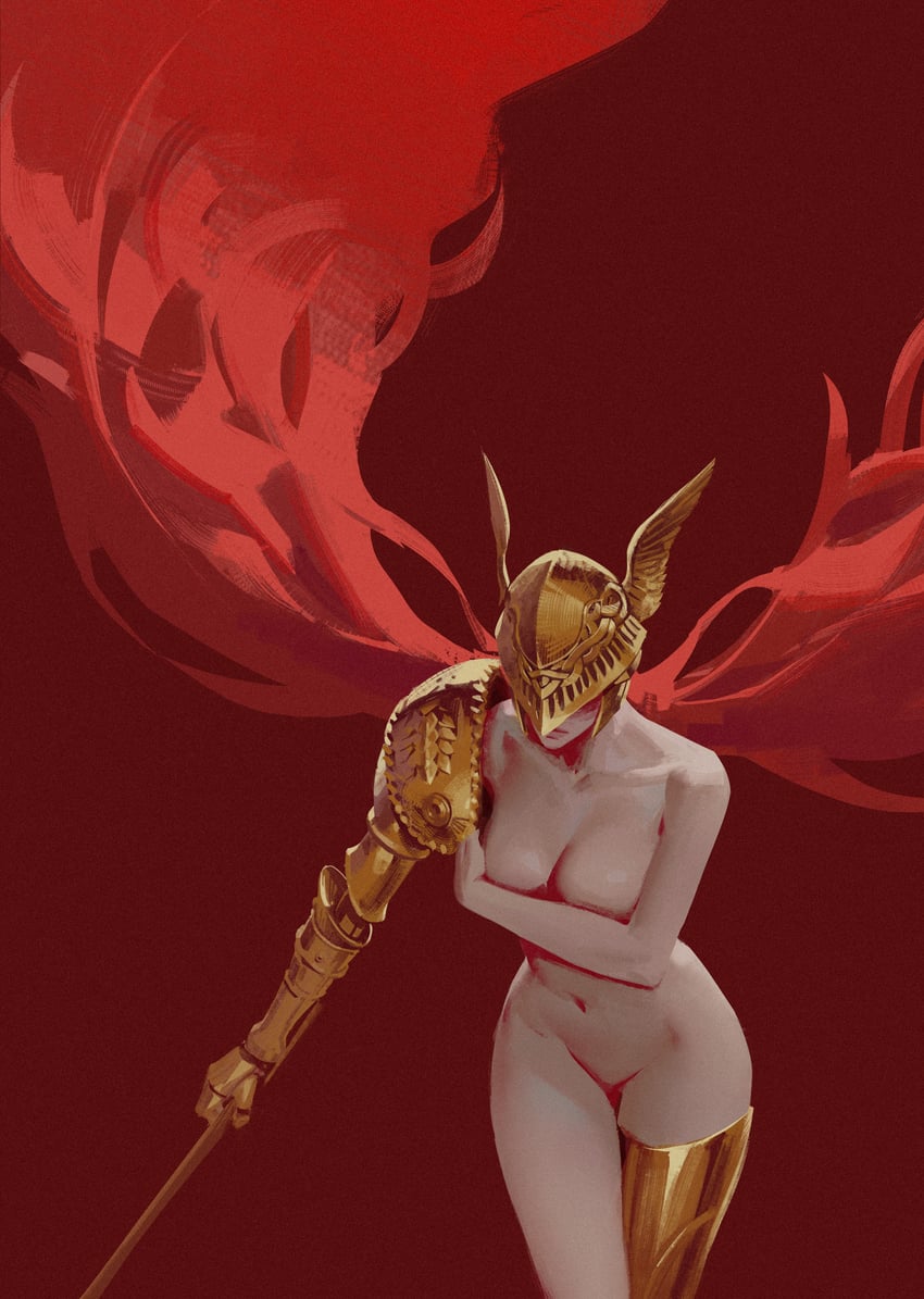 breasts, casual nudity, covering breasts, elden ring, female, female only, fromsoftware, malenia blade of miquella, nude, nude female, painting (artwork), solo, solo female