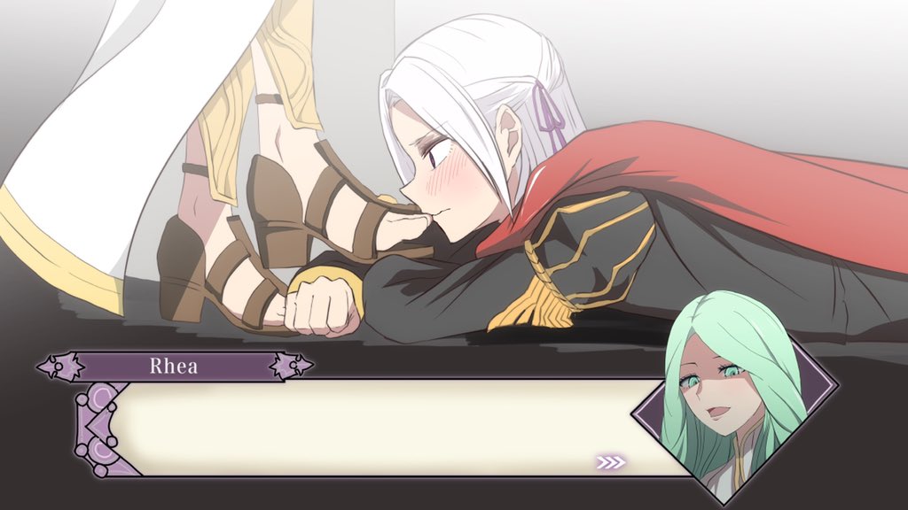 2girls armor bad_end blank_stare blush brainwashing brick_wall cape cracks defeated degradation dress edelgard_von_hresvelg feet femdom femsub fire_emblem fire_emblem:_three_houses fist floor_tiles foot_fetish foot_focus foot_lick foot_worship footwear glowing_eyes green_eyes green_hair high_heel_sandals hypnosis laying_down legs_crossed licking_foot lifting_leg long_hair looking_at_another looking_down looking_up mind_control nintendo no_text_version resisting rhea_(fire_emblem) ribbon sandals shaded_face shin_guards smug staring submission sweat text_box unfocused_eyes white_hair worship yuri ze_r0_ze_r0