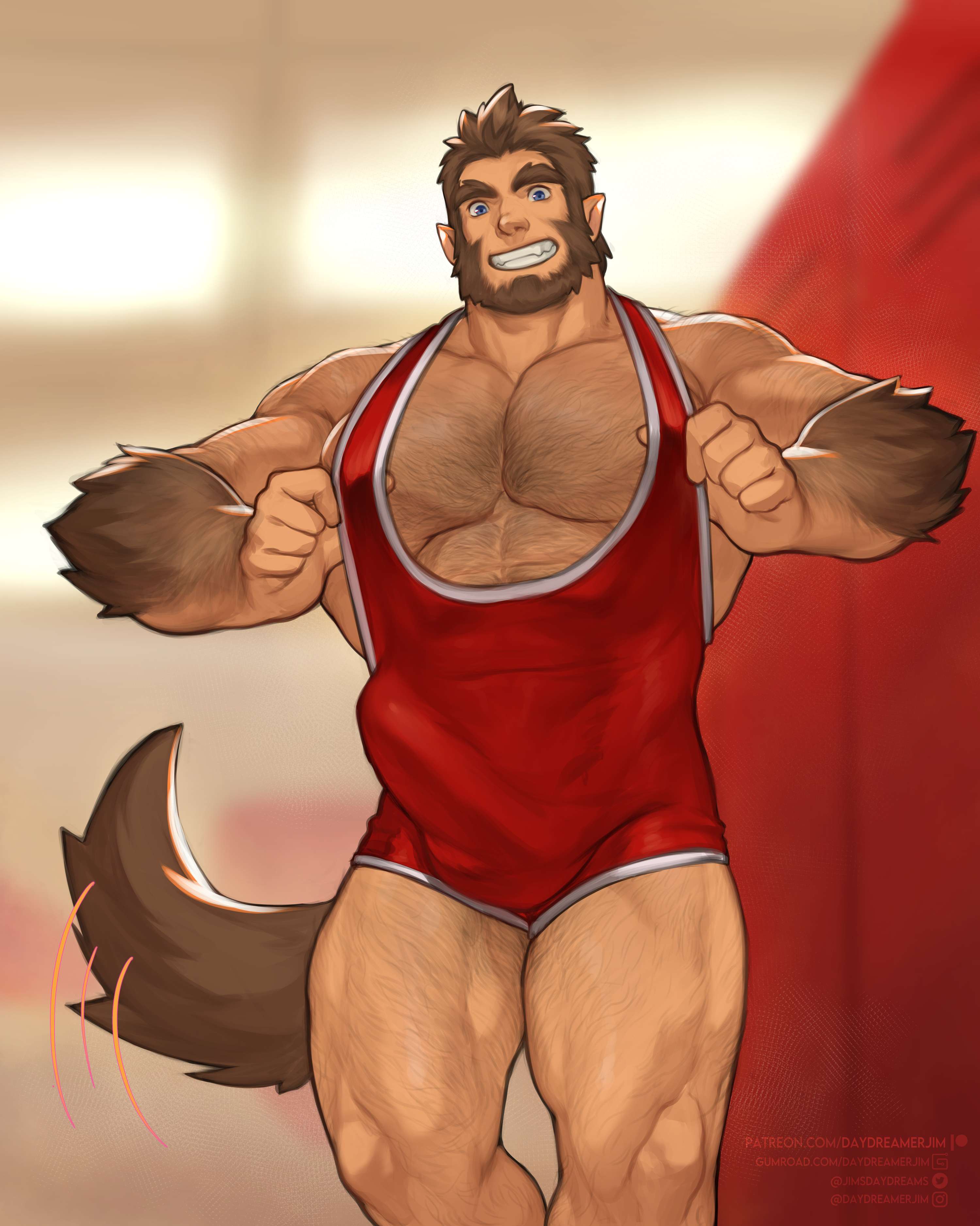 1boy, bara, beard, boner, bulge, daydreamerjim, erection, erection under clothes, gay, gay male, hairy chest, humanoid pointy ears, male, male focus, male only, monster prom, muscular, muscular male, penis, penis outline, scott howl, solo, solo male, tail, tight clothing, werewolf, wolf tail, yaoi