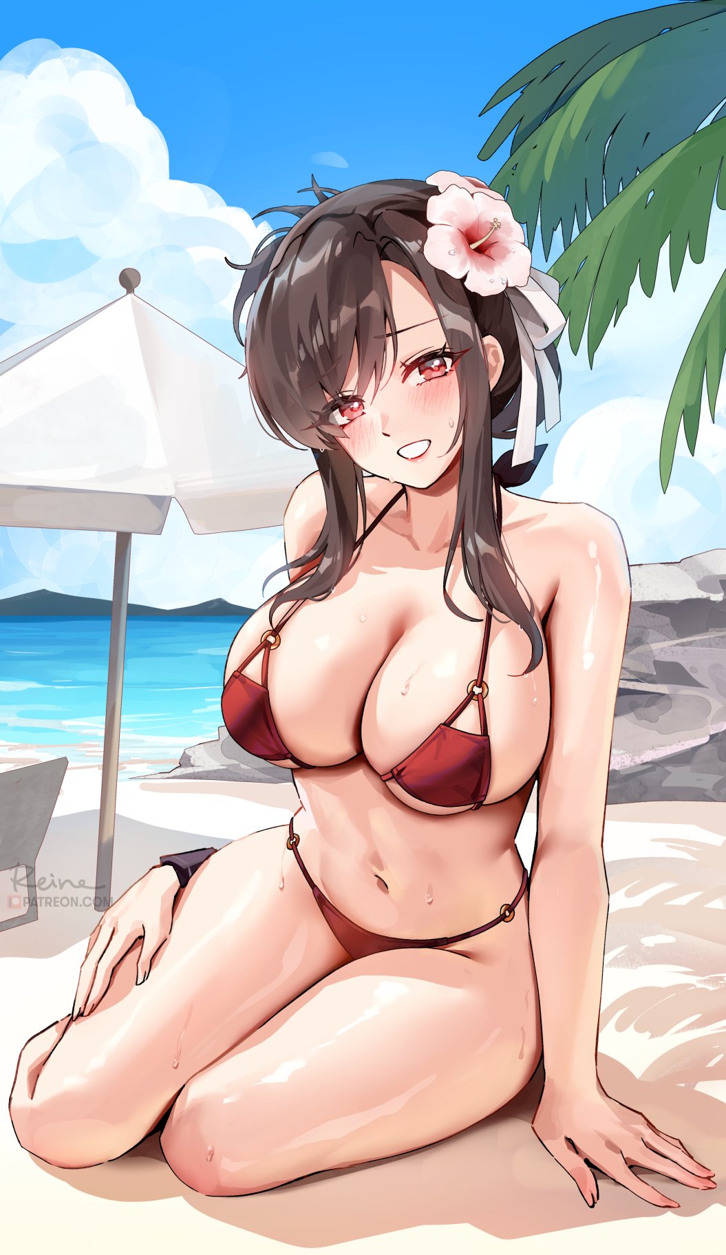 1girls bikini black_hair breasts female final_fantasy final_fantasy_vii final_fantasy_vii_rebirth final_fantasy_vii_remake foxyrain_(foxyreine) foxyreine hi_res huge_breasts light-skinned_female light_skin long_hair naughty_face outdoors red_eyes smile swimsuit tifa_lockhart