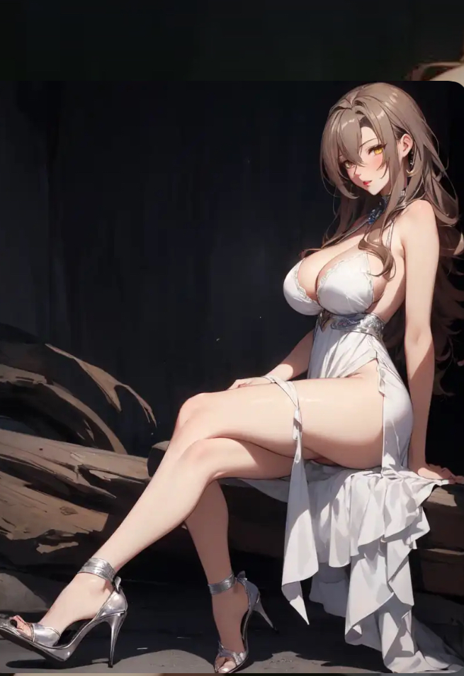 1girls ai_generated bare_arms bare_shoulders brown_hair brunette clothed_breasts curvaceous curvy female_issei high_heels high_school_dxd hourglass_figure huge_breasts legs_crossed long_dress medium_breasts no_socks silver_dress silver_high_heels sitting sleeveless_dress solo stiletto_heels voluptuous yellow_eyes