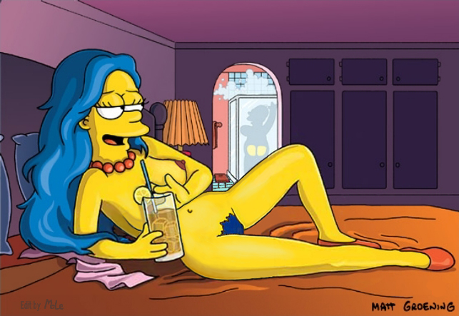 accurate_art_style bed blue_hair breasts color female homer_simpson human indoors lying male marge_simpson mole_(artist) nipples nude tagme the_simpsons