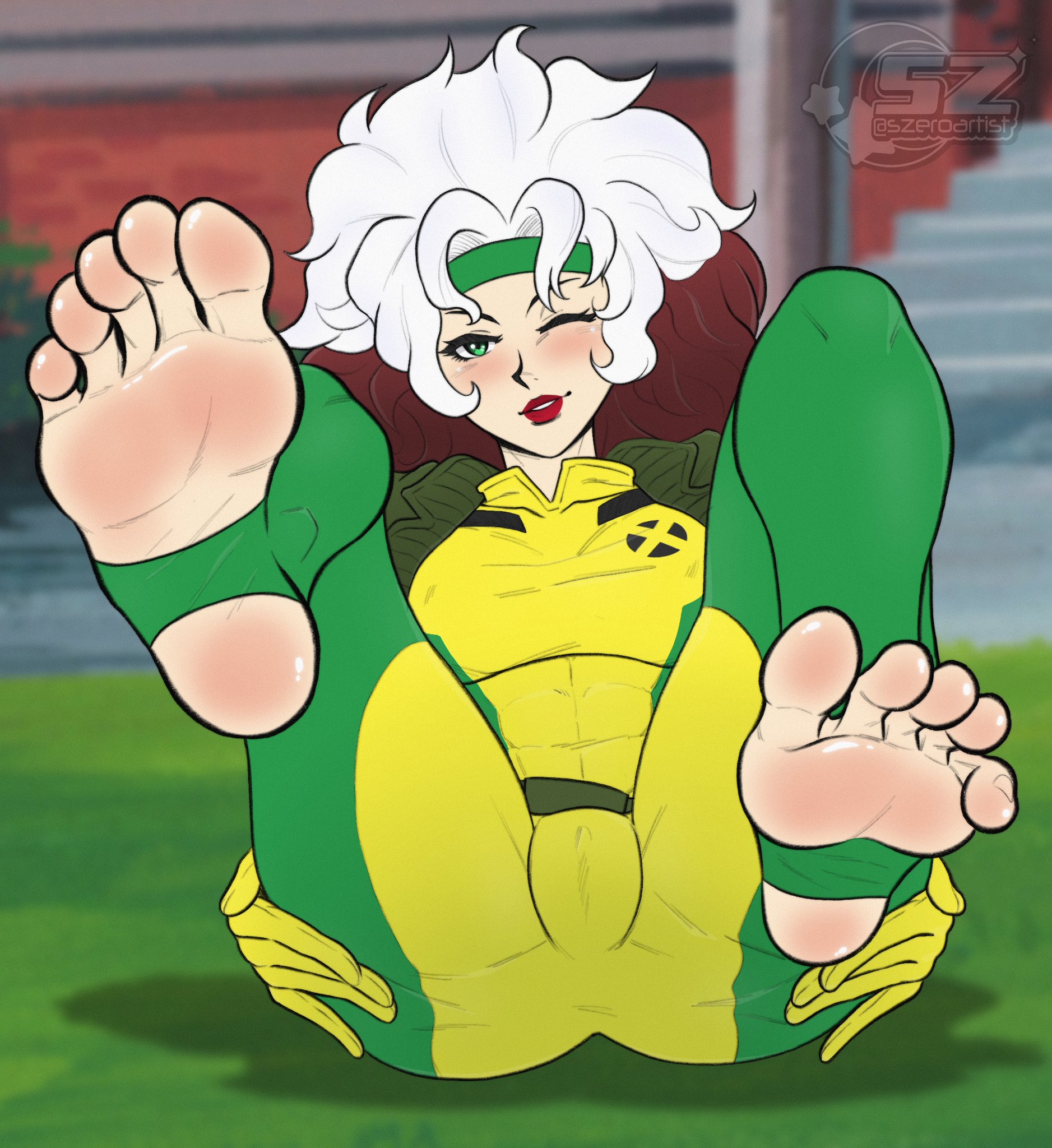 1girls, breasts, feet, female, female only, foot fetish, foot focus, marvel, marvel comics, rogue (x-men), soles, solo, toes, toes scrunch, wrinkled feet, wrinkled soles, x-men